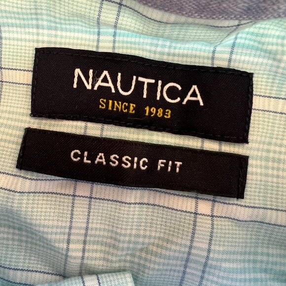 Nautica Classic Fit Plaid Button Up Shirt 18 34/35 Green/Blue Long Sleeve - Picture 3 of 4